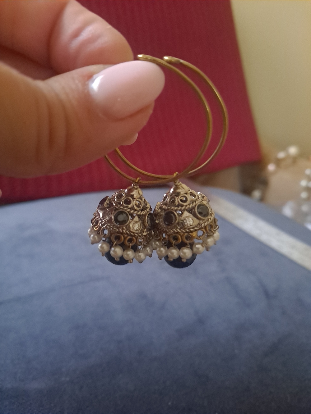 Gold-Tone Jhumka Hoop Earrings with Pearl Accents